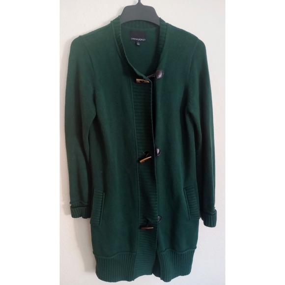 Cynthia Rowley Long Cardigan Toggle Buttons Cozy Chunky Knit Forest Green Large - Picture 1 of 5